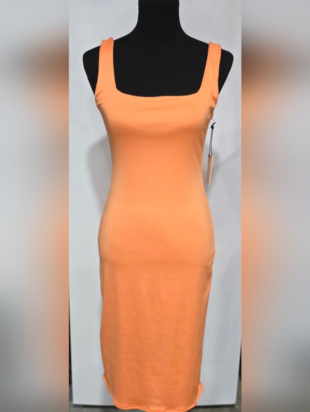 NWT ​Sincerely Jules Orange Square Neck Bodycon Tank Midi Dress L
